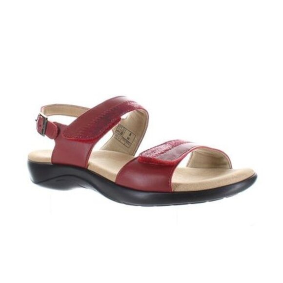 SAS NWOB Nudu Two-Toned Leather Heel Strap Sandals Red Slingback - Picture 1 of 8